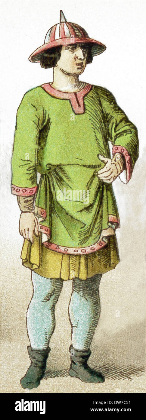 The figure here represents a French man of rank around A.D. 1100. The illustration dates to 1882. Stock Photo