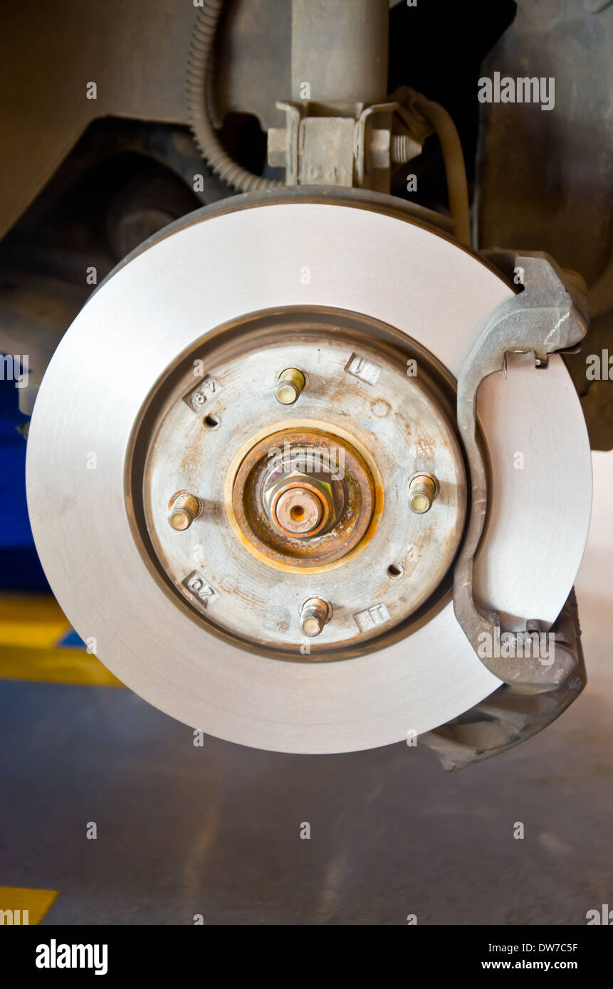 disc brake of fix by mechanic Stock Photo
