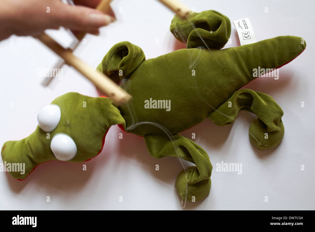 pulling the strings - crocodile alligator Valani puppet set on white background Stock Photo