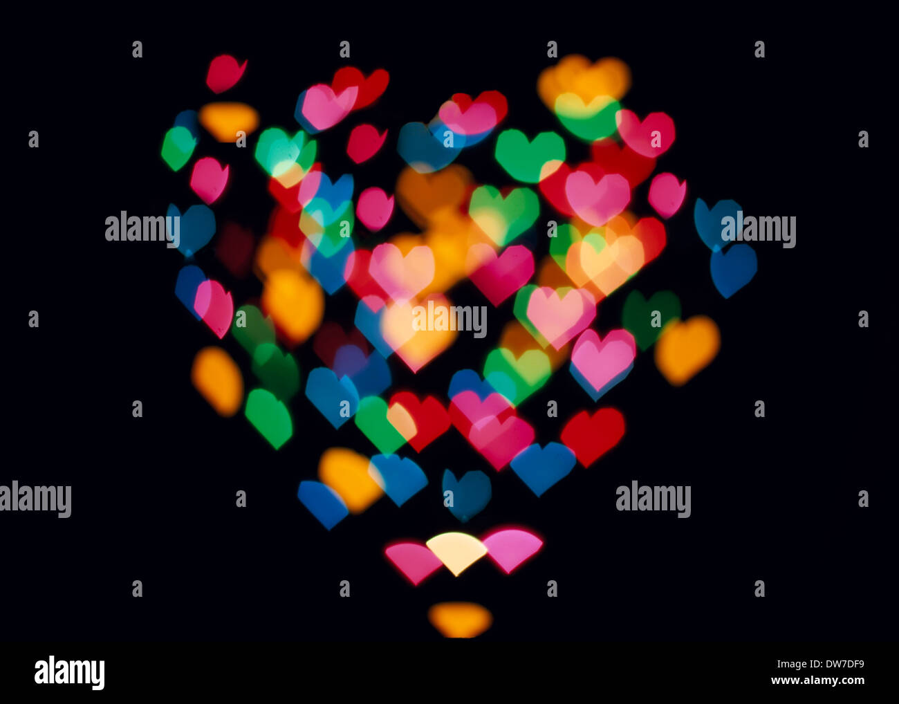 Heart shape made from heart shaped bokeh lights Stock Photo