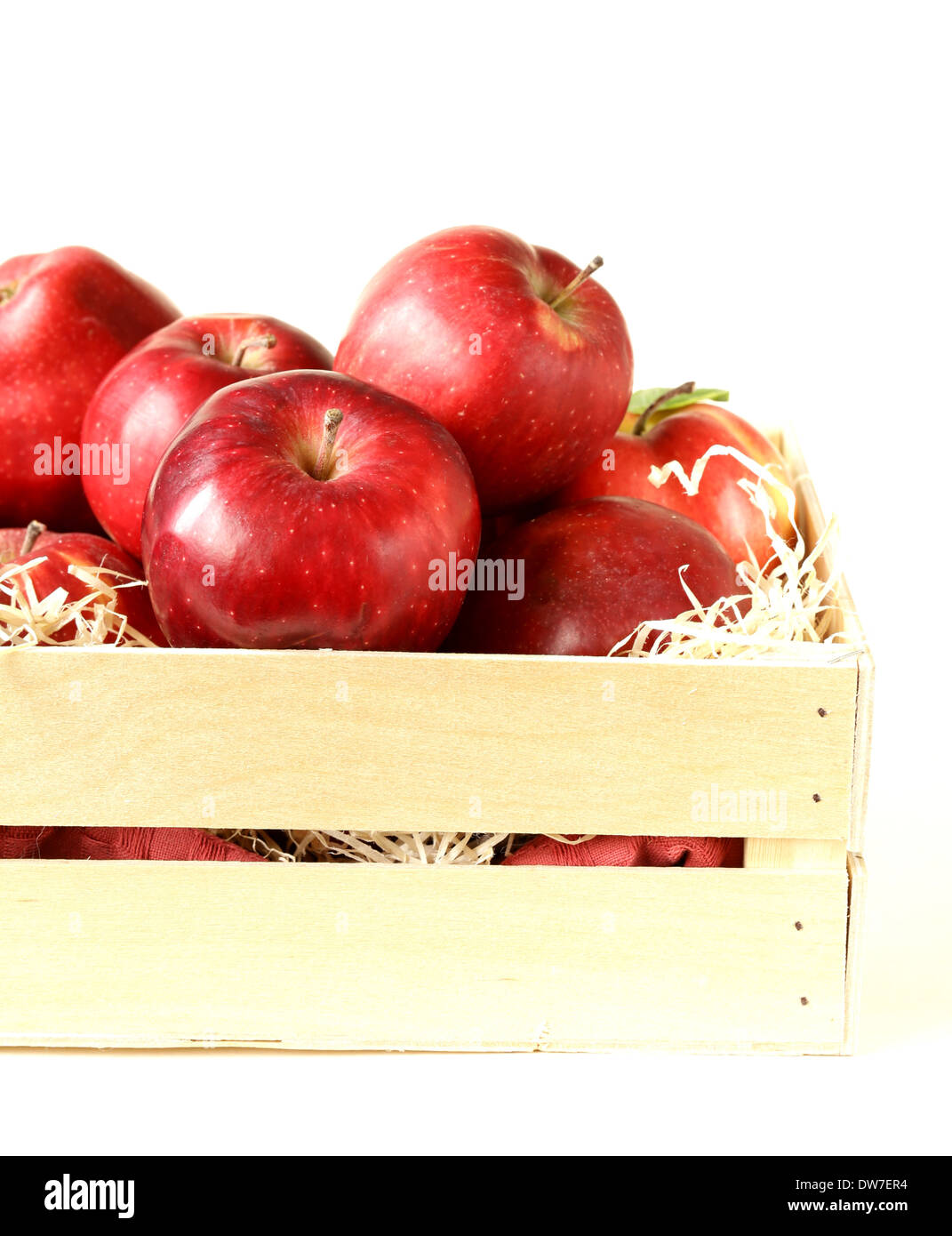 fresh ripe organic red apples in a wooden box Stock Photo - Alamy