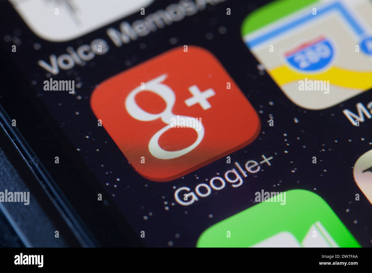 Google+ app icon on mobile phone. Stock Photo