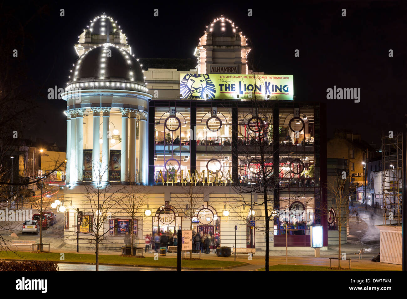 Night view of Alhambra Theatre Bradford west Yorkshire England UK. City