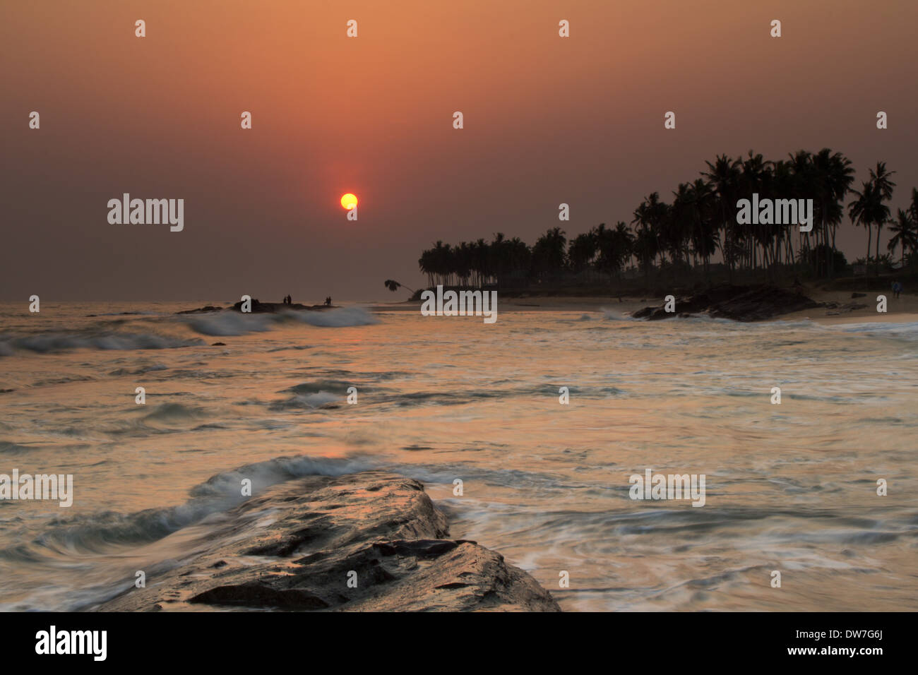 Sunset at Elmina Beach, Cape Coast, Ghana Stock Photo