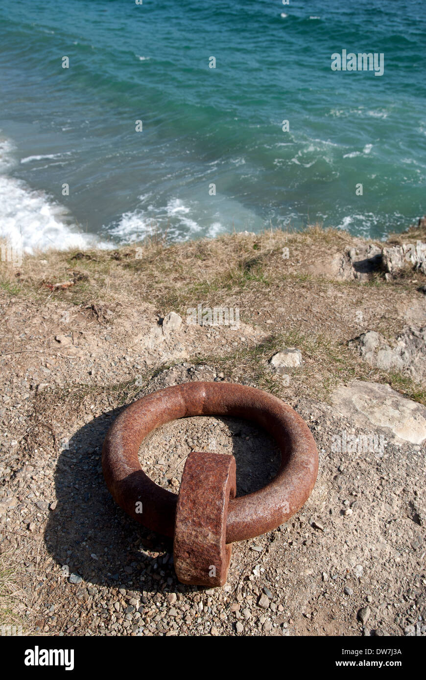 a metal mooring hook on the harbourside Stock Photo