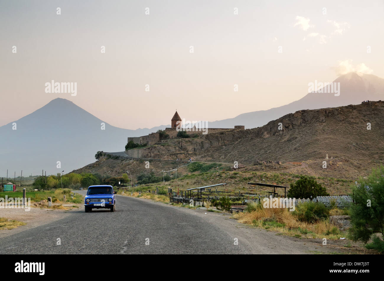 Khor Virap Monastery with Mount Ararat in background, Ararat valley, Armenia Stock Photo