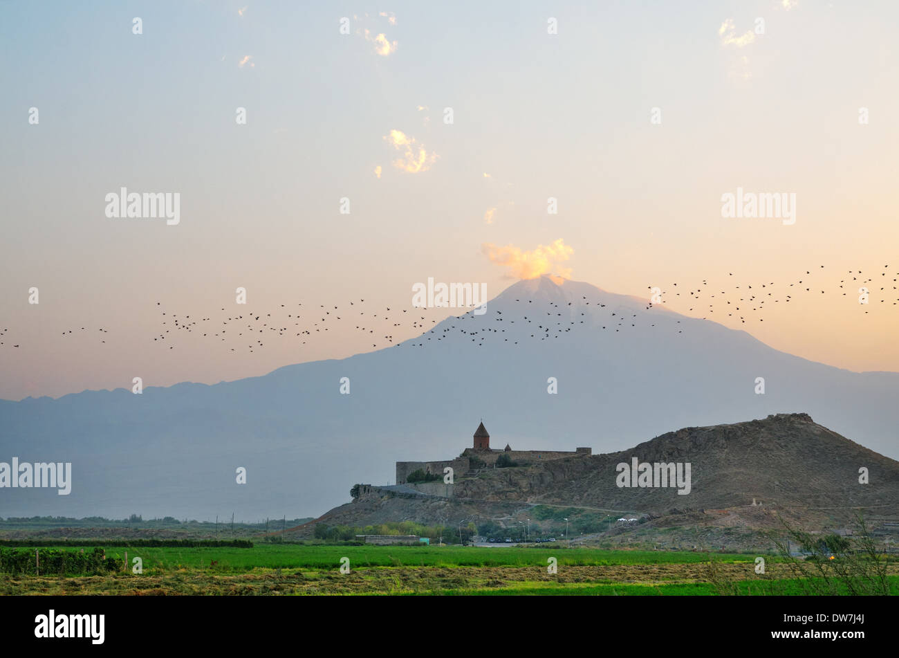 Khor Virap Monastery with Mount Ararat in background, Ararat valley, Armenia Stock Photo