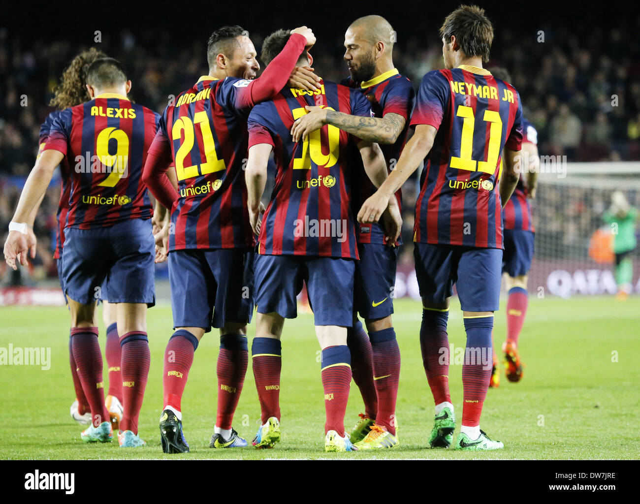 Barcellona, Spain. 2nd Mar, 2014. FC Barcelona celebration in the match of the day 26 of the Spanish Liga BBVA between FC Barcelona and U.D. Almeria, played at the Camp Nou stadium, the march 02, 2014. Credit:  Urbanandsport/NurPhoto/ZUMAPRESS.com/Alamy Live News Stock Photo