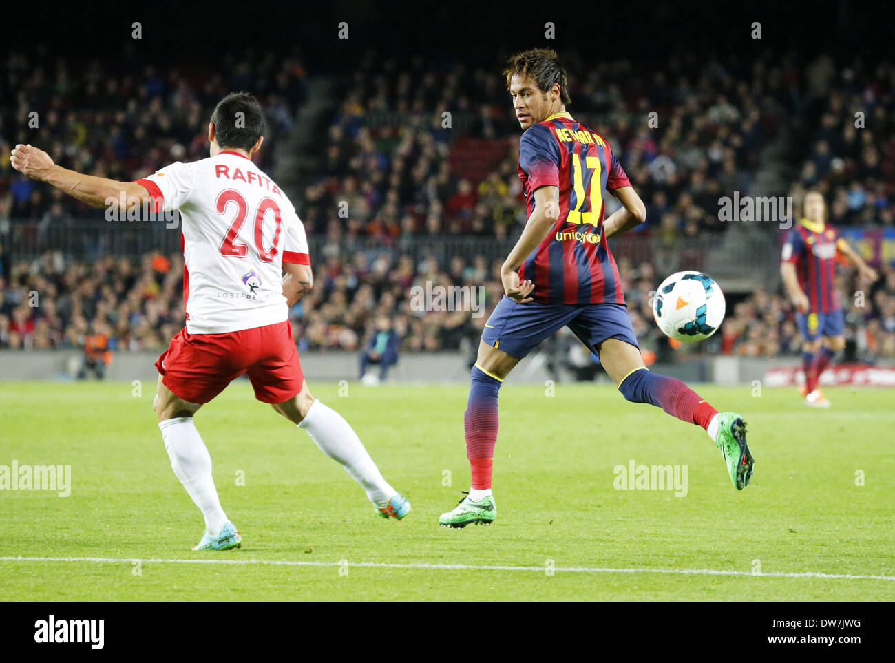 Barcellona, Spain. 2nd Mar, 2014. Leo Messi and Rafita in the match of the day 26 of the Spanish Liga BBVA between FC Barcelona and U.D. Almeria, played at the Camp Nou stadium, the march 02, 2014. Credit:  Urbanandsport/NurPhoto/ZUMAPRESS.com/Alamy Live News Stock Photo