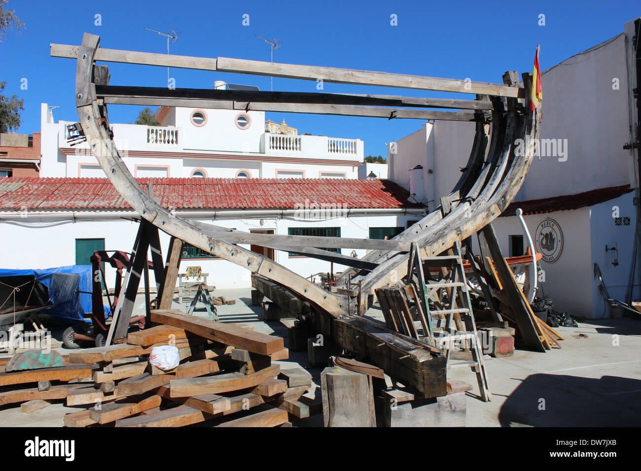 'Astilleros Nereo', the Nereo Boatyard of Pedregalejo, Malaga, one of Spain's few surviving traditional boatyards. Stock Photo