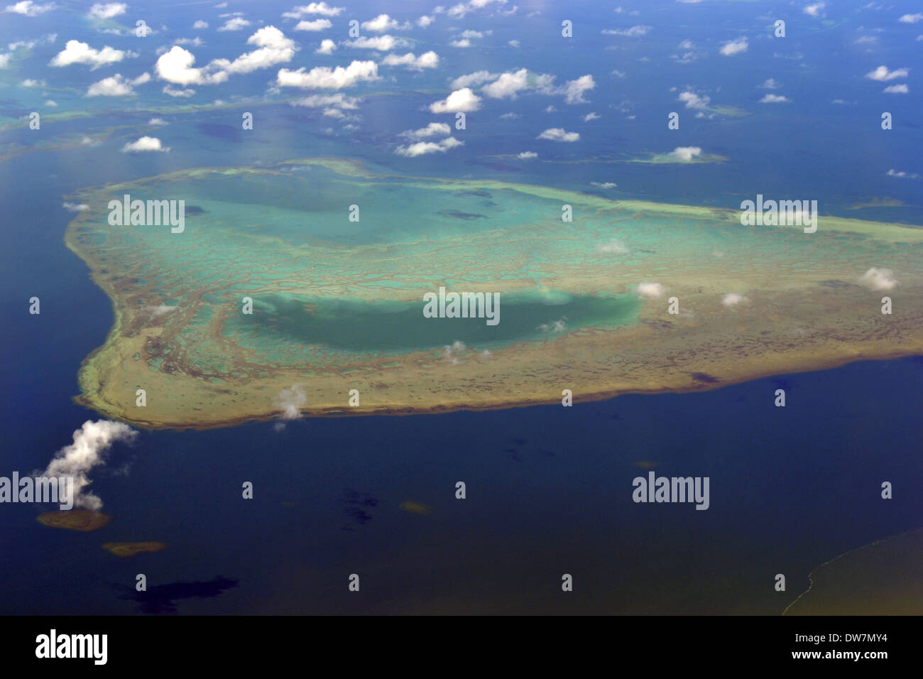 Aerial view of atoll to the West of Viti Levu, Fiji, South Pacific Stock Photo