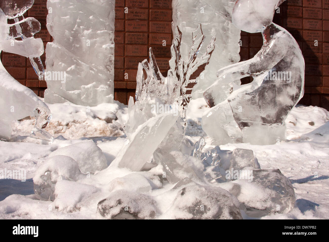 Southwest flute playing Kokopelli petroglyph figure ice sculpture Stock Photo