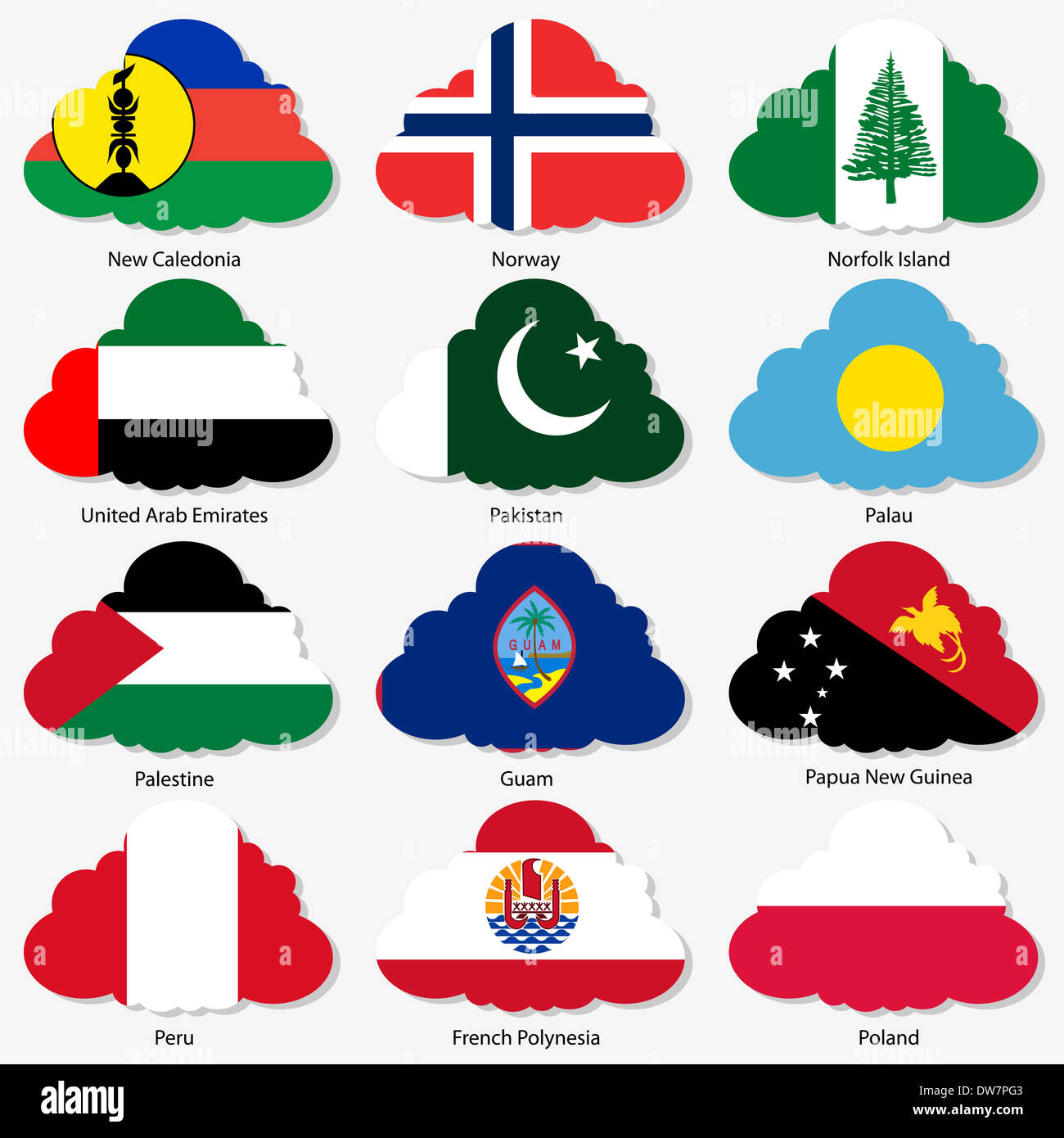 Set  Flags of world sovereign states in  form  clouds. Vector il Stock Photo