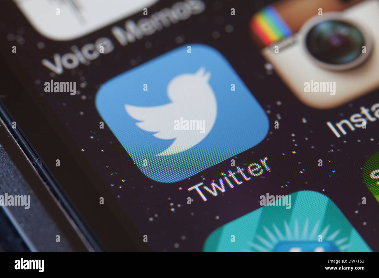 Twitter app icon on mobile phone. Stock Photo