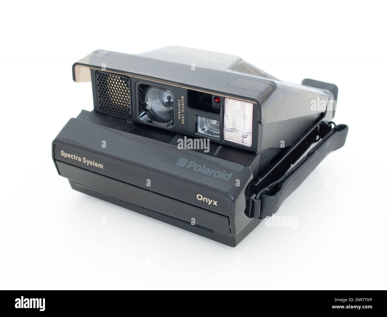 A Polaroid Spectra Onyx camera, with distinctive semi-translucent grey body. Stock Photo