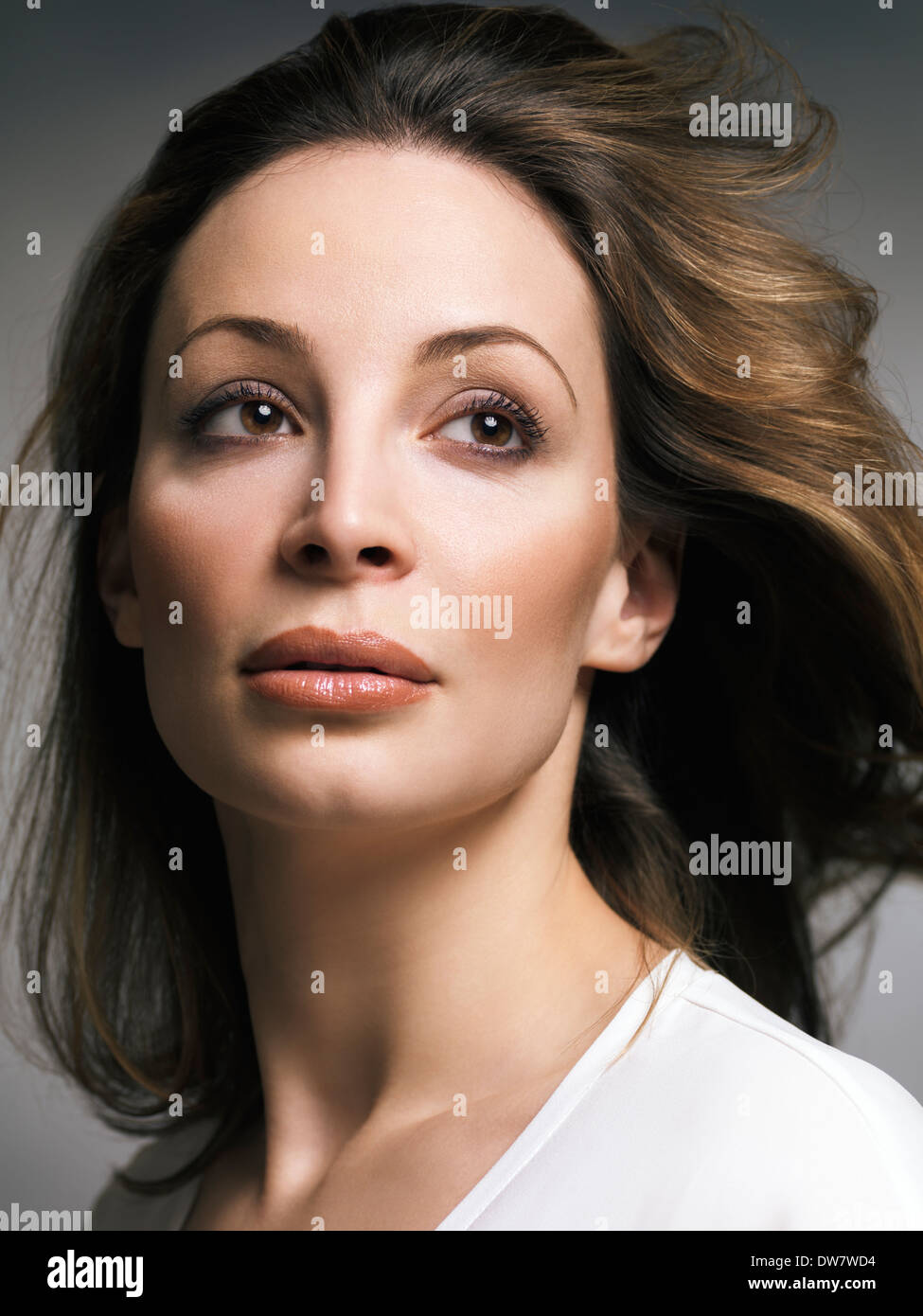 Beauty portrait of a woman with light brown hair and natural makeup in her thirties Stock Photo