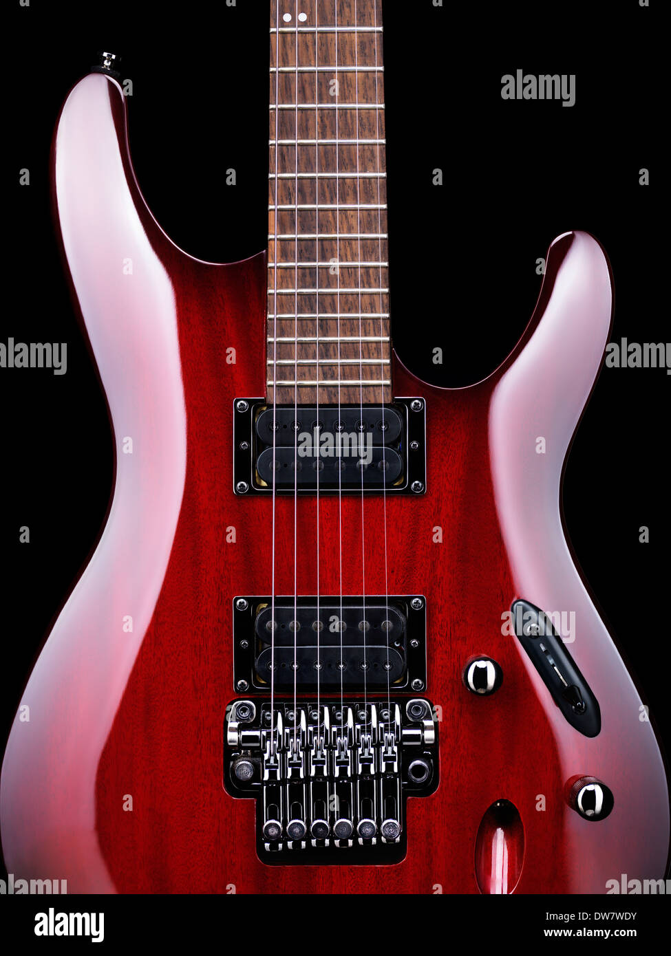 Red electric guitar Ibanez S-series S420 closeup detail on black background  Stock Photo - Alamy