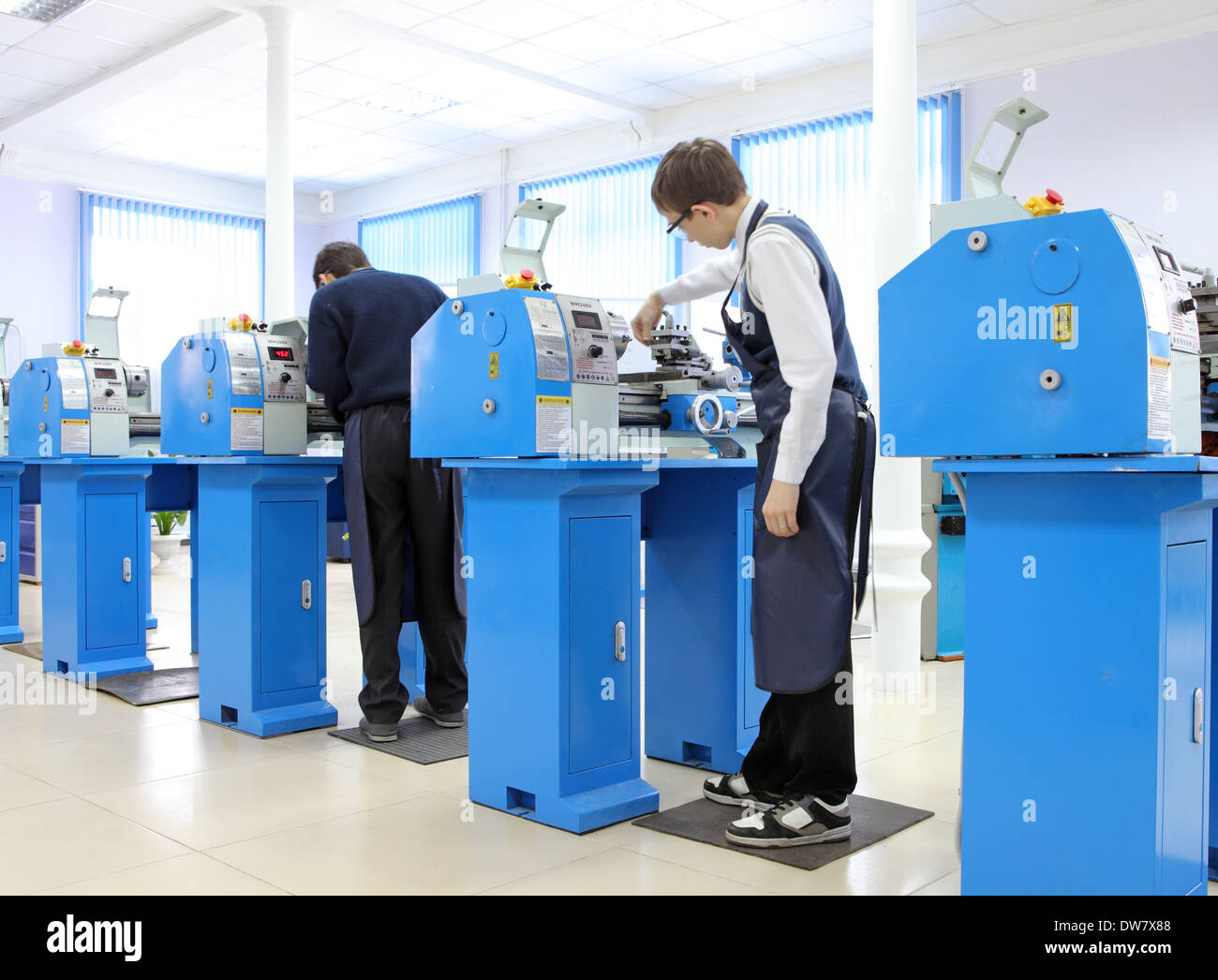 Vocational education male high school students take training in turner /Vocational Education Centre, Tambov, Russia Stock Photo