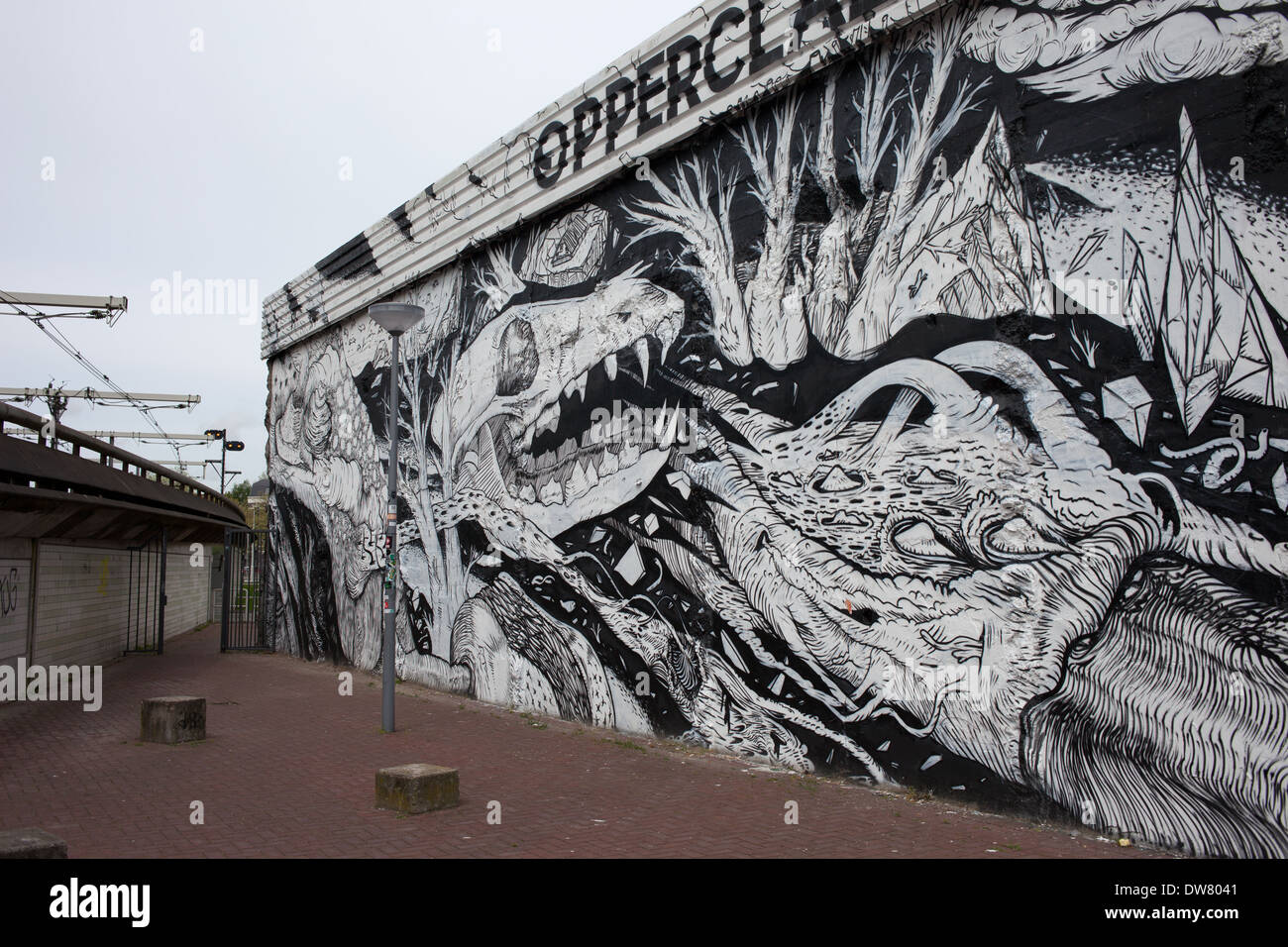 Clash of the Titans by Bier and Brood, apocalyptic massive mural on a building wall in Rotterdam, Holland, Netherlands. Stock Photo
