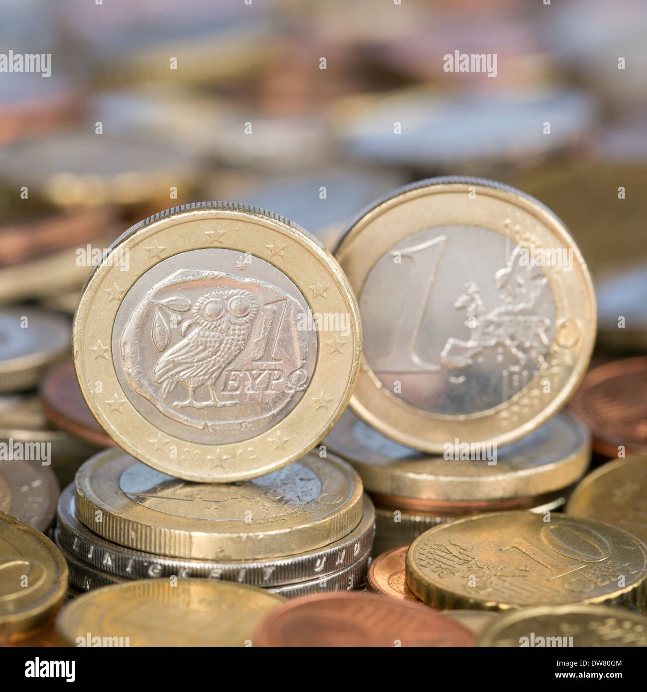 A one Euro coin from the European Union currency member country Greece Stock Photo