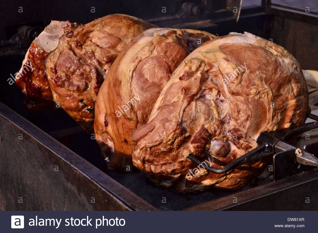 Roast pork ham on the grill, Old Town Prague Czech Republic Europe
