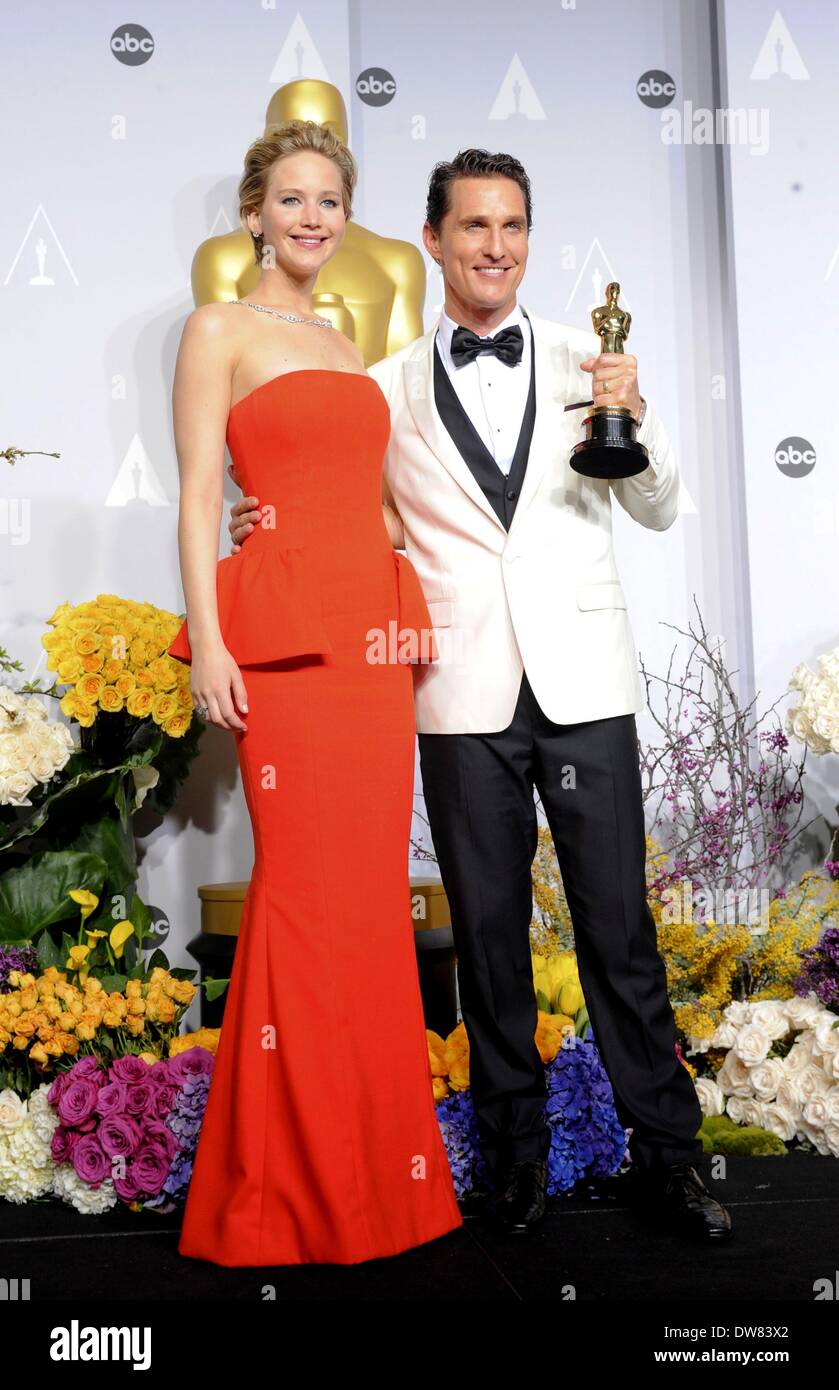 Los Angeles, CA. 2nd Mar, 2014. Matthew McConaughey, Jennifer Lawrence
