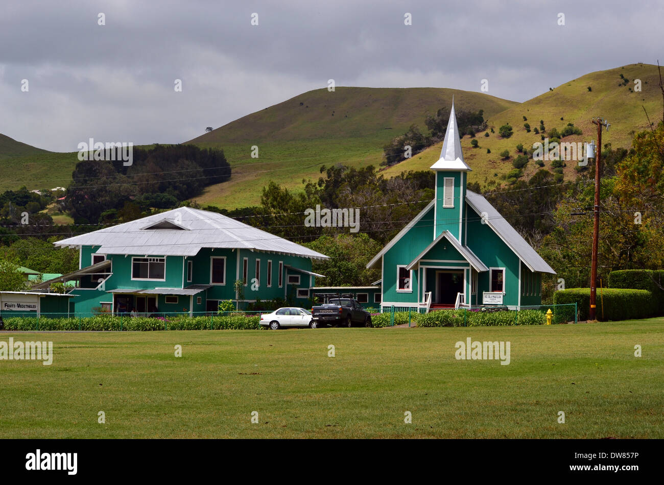 Small historic church in Waimea, Big Island, Hawaii, USA Stock Photo
