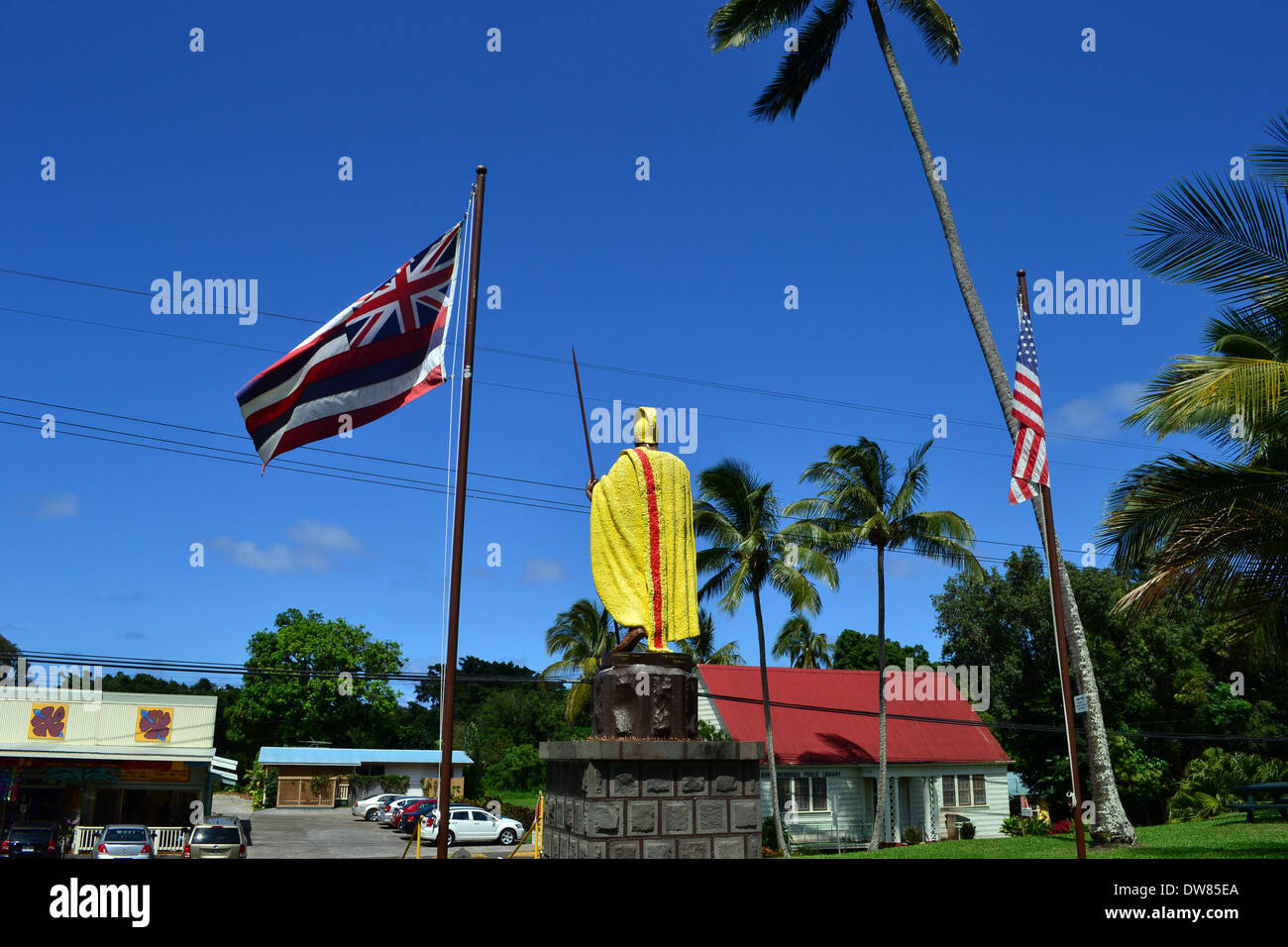 Original King Kamehameha I Statue, Kapaau, Big Island, Hawaii, USA Stock Photo