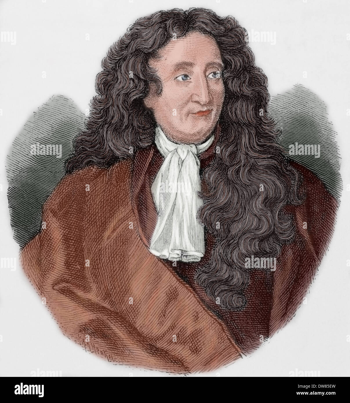 Jean de la Fontaine (1621-1695). French fabulist. Engraving in History of France, 1881. Colored. Stock Photo