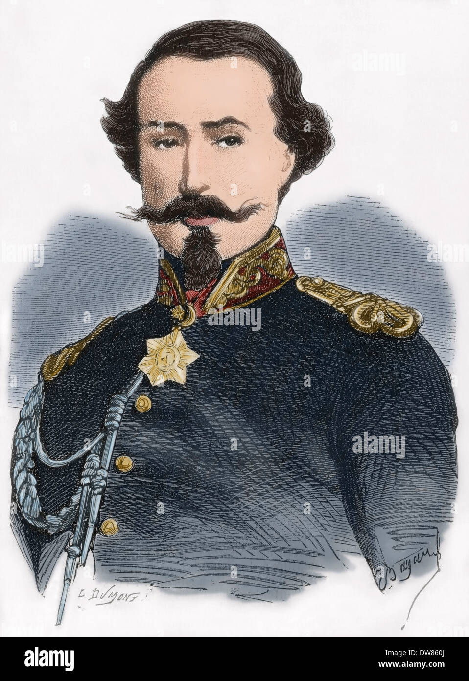 Alfonso La Marmora (1804-1878). Italian military and statesman. Prime Minister of Italy. Engraving. Colored. Stock Photo