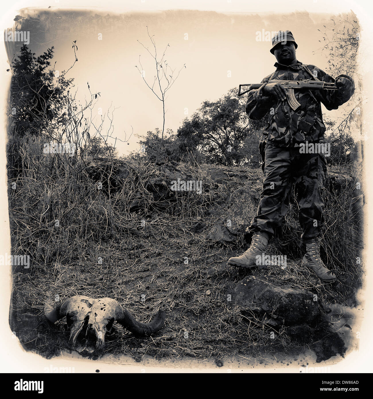 An armed game park ranger in the Ngorongoro Conservation Area in the ...