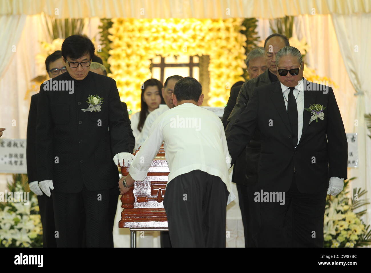 Hong Kong, China. 28th Feb, 2014. Jackie Chan, Sammo Hung and Eric Tsang attend funeral of actor Wu Ma in Hong Kong, China on Friday February 28, 2014. © TopPhoto/Alamy Live News Stock Photo