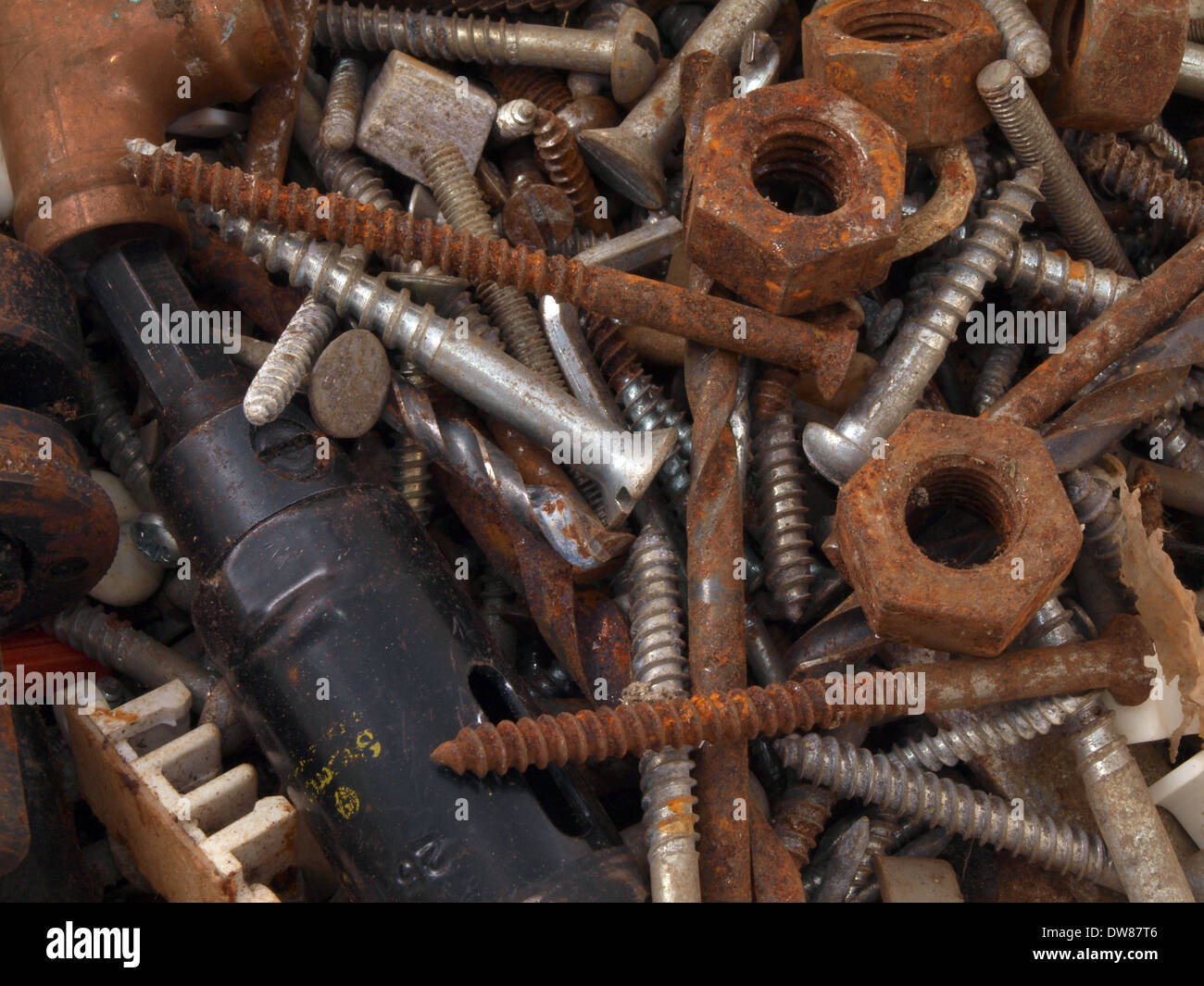 Close up of rusty nuts and bolts. Stock Photo