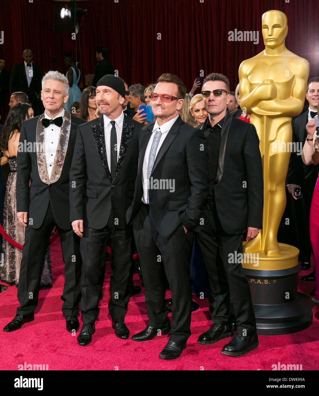 U2 86TH ANNUAL ACADEMY AWARDS RED CARPET LOS ANGELES  USA 02 March 2014 Stock Photo