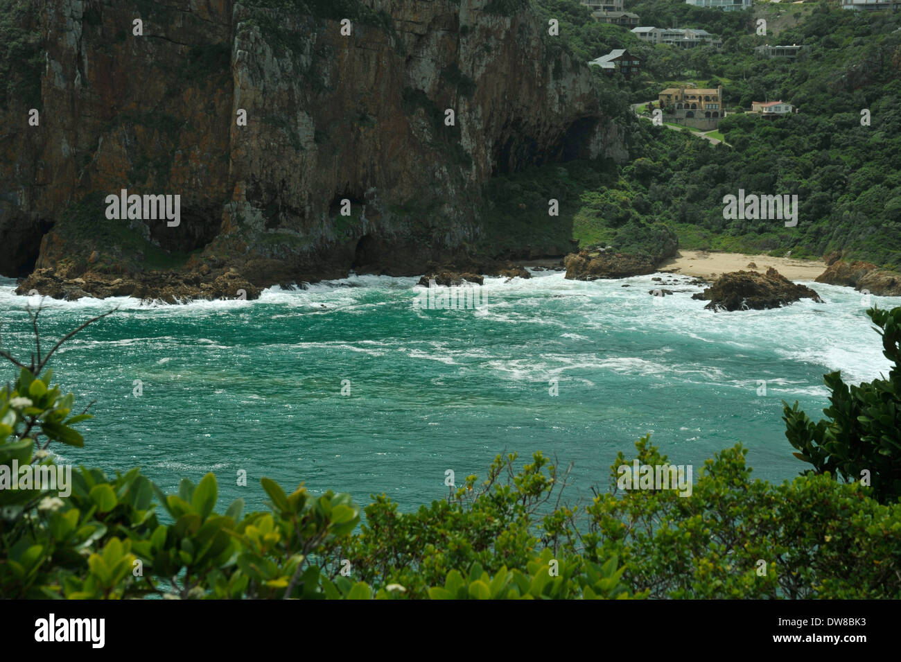 Knysna lagoon, Western Cape, South Africa, landscape, The Heads, houses, secluded beach, Garden Route Stock Photo