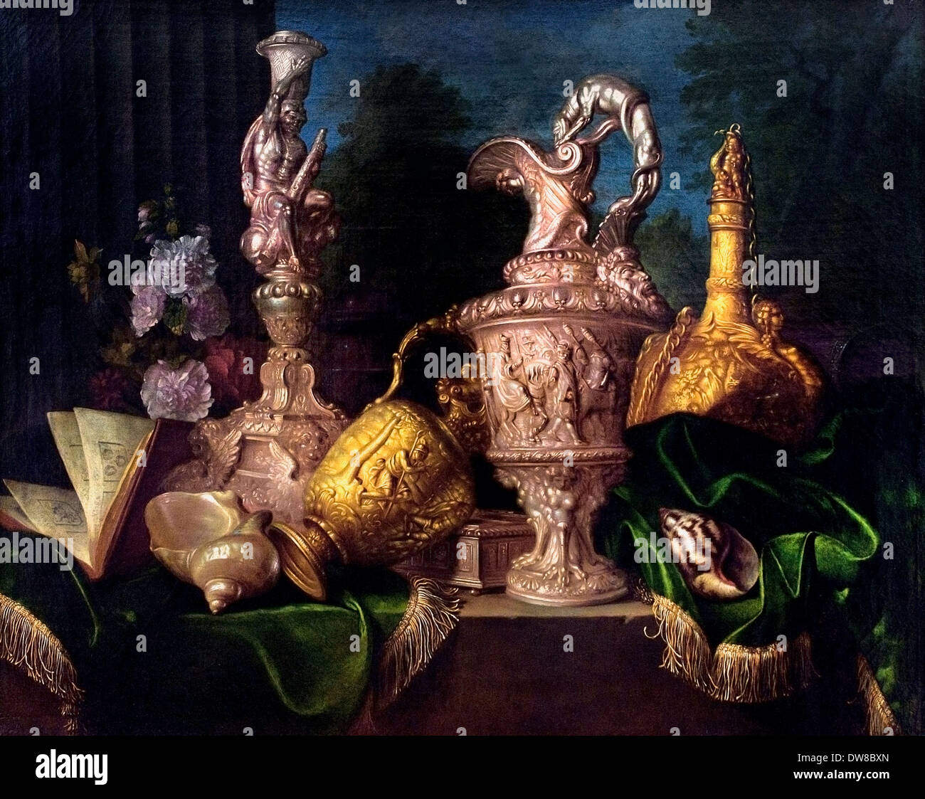 Still life with gold and silver vessels 1670/80 Meiffren Conte 1630 - 1705 France French Stock Photo