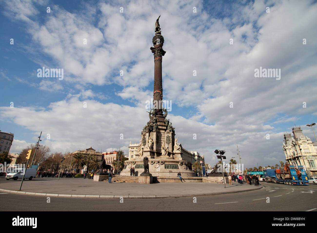 The Columbus Monument built by Gaieta Buigas in 1888 to commemorate the first voyage of Christopher Columbus to the Americas. Stock Photo