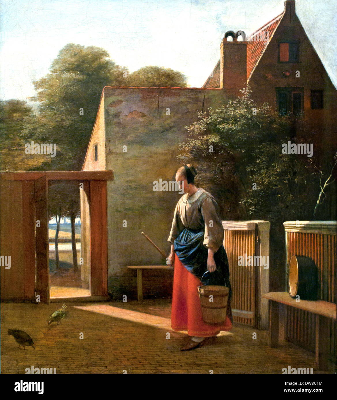 A maid with bucket in a backyard 1660 Pieter de Hooch 1629 - 1684 Dutch Netherlands Stock Photo