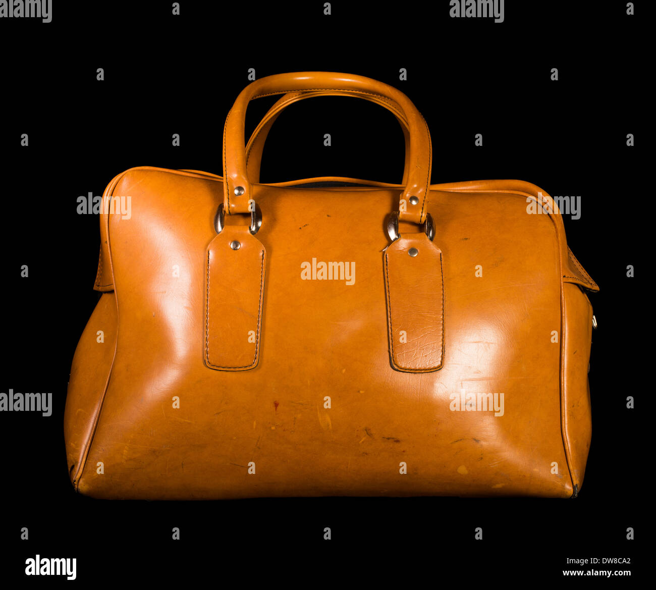 Old vintage luggage brown bag. Black isolated Stock Photo Alamy