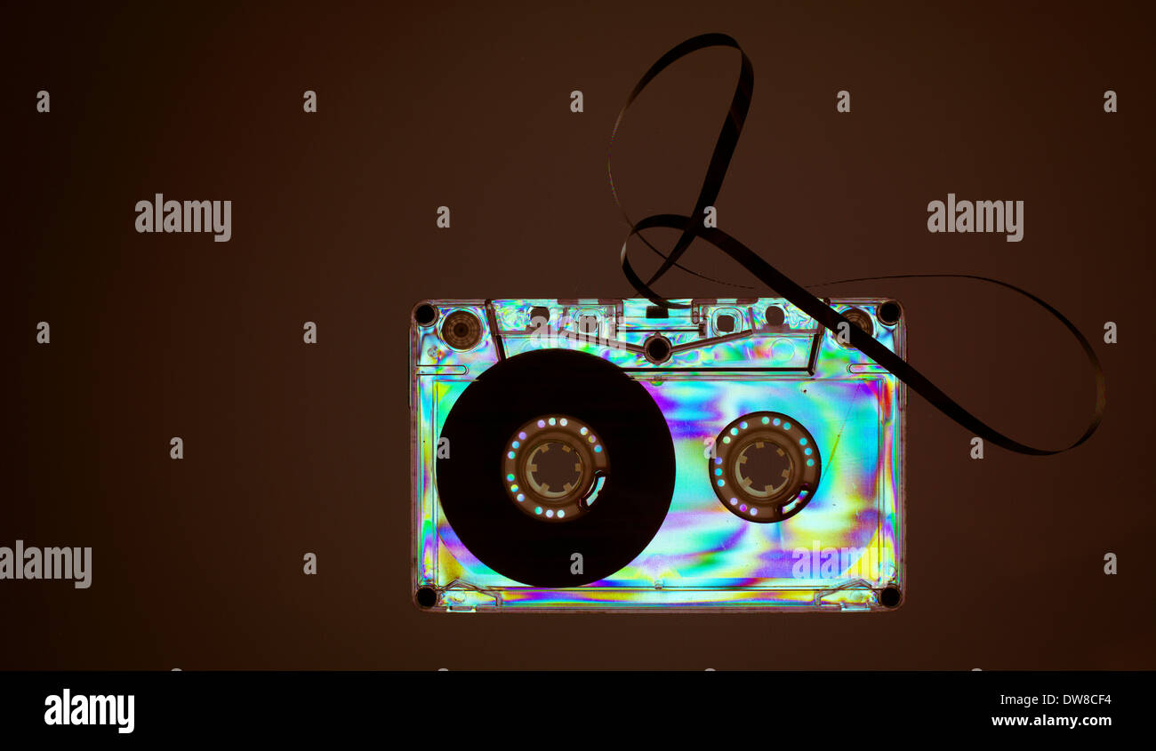 Vintage cassette tape on dark background Stock Photo
