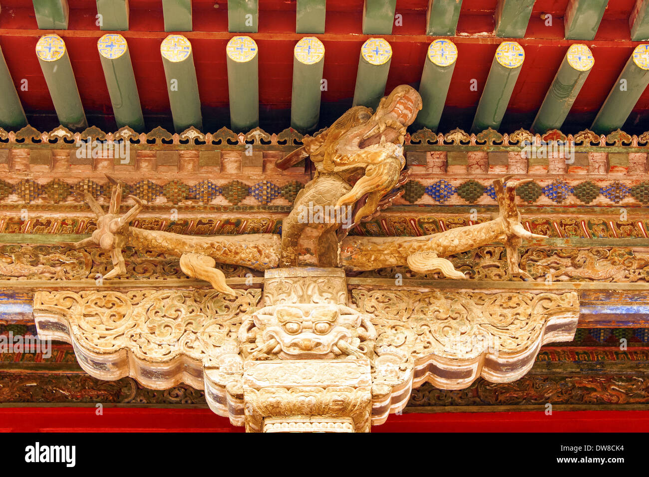 Ornately painted beams in the Forbidden City Shenyang Beijing China Stock Photo
