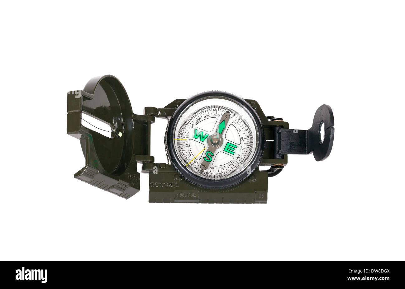 compass for terrain orientation on a white background Stock Photo