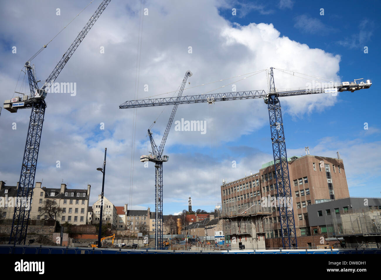Building construction site with cranes Edinburgh Scotland UK Stock Photo