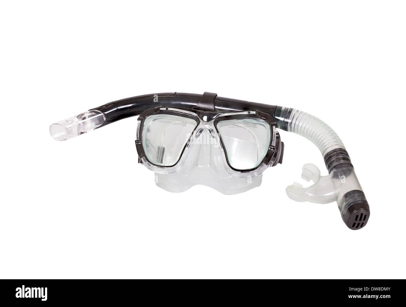 Mask and tube for diving on a white background Stock Photo