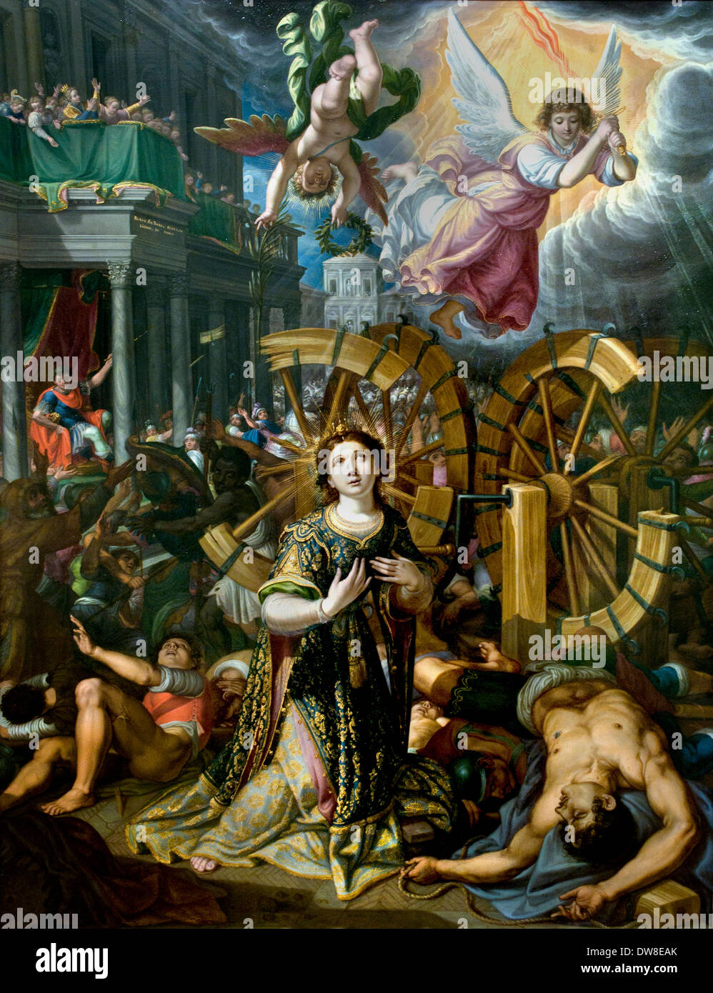The wheel miracles of St. Catherine 1610 Pietro De Lignis - Pieter van den Houte 1577-1627 Italy Italian Flemish Belgian Belgium Stock Photo
