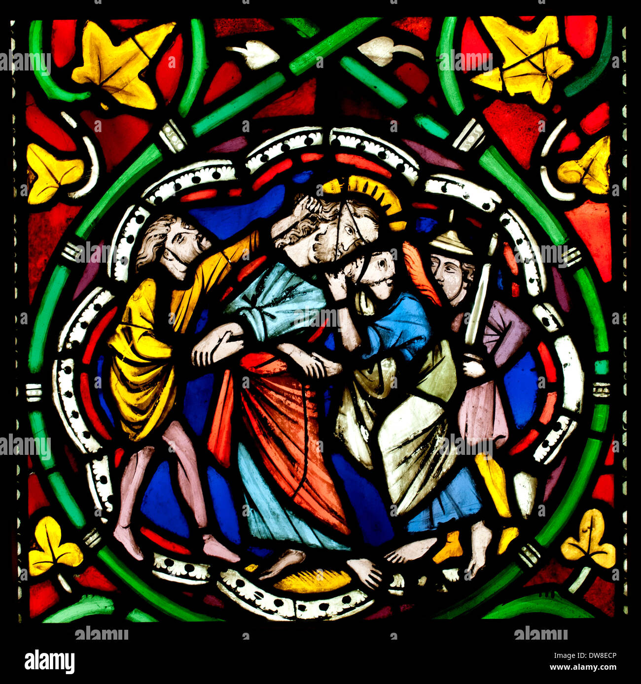 Stained glass window The Kiss of Judas 1260 Old church of the Dominicans Strasbourg  France French Stock Photo