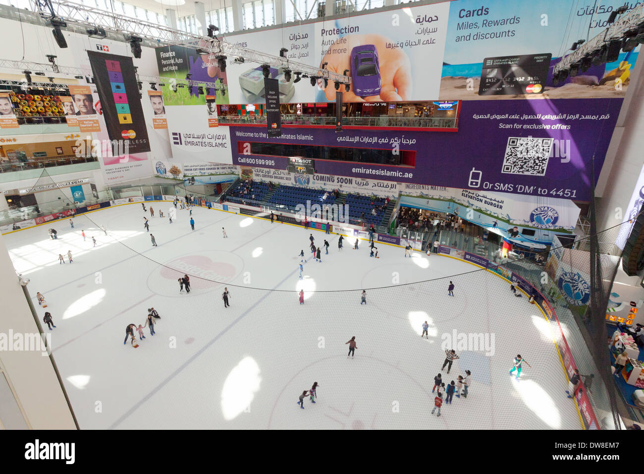 Dubai Mall ice rink, with people ice skating; Dubai, UAE, United Arab