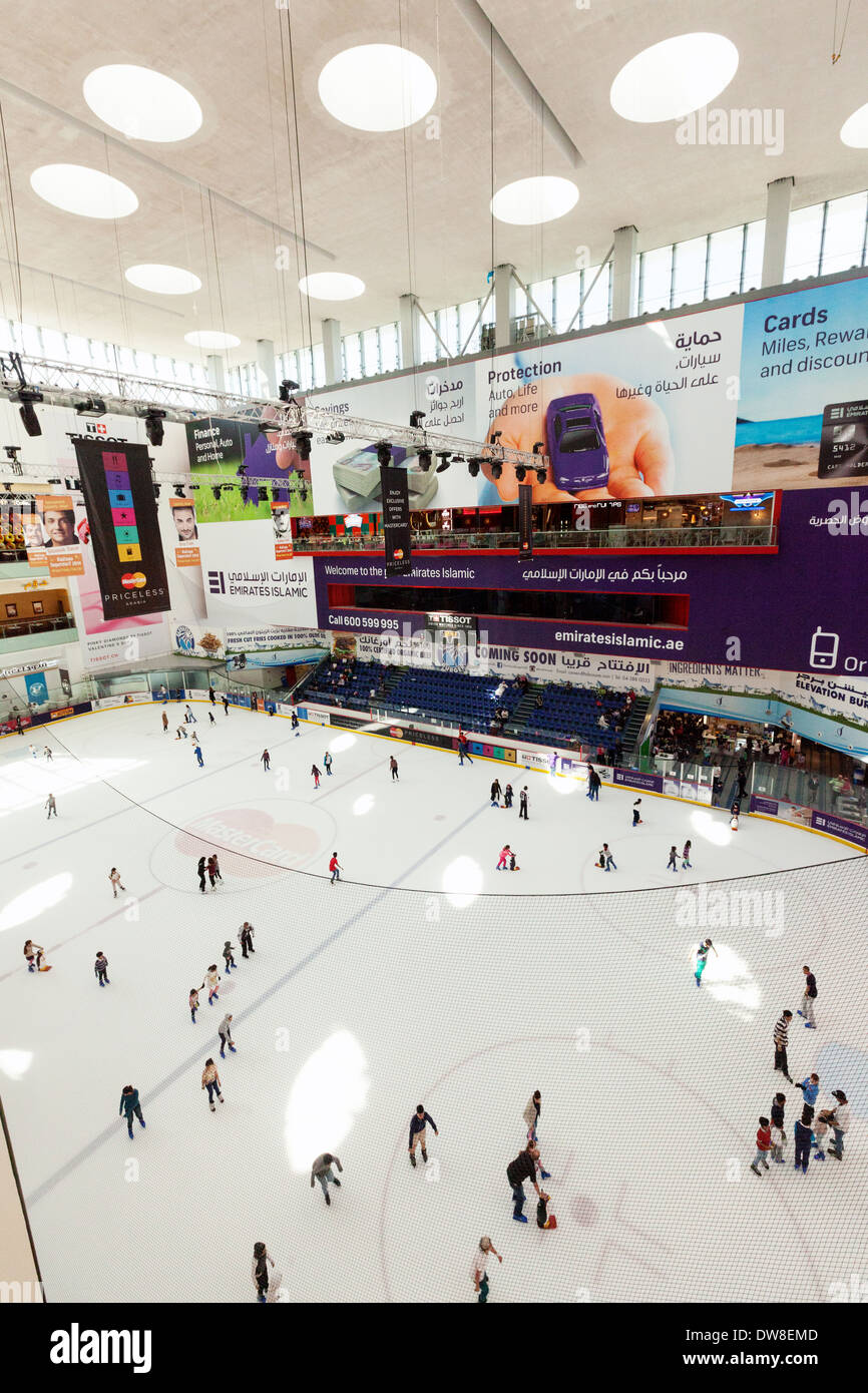Dubai Mall Ice Rink and people skating, Dubai Mall, Dubai, UAE, United