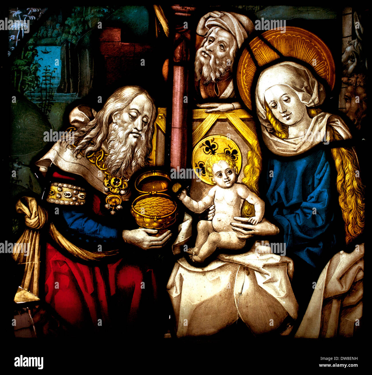 Stained glass window Adoration of the Magi 1480 by Peter Hemmel de d' Andlau 1480 Strasbourg France French Stock Photo