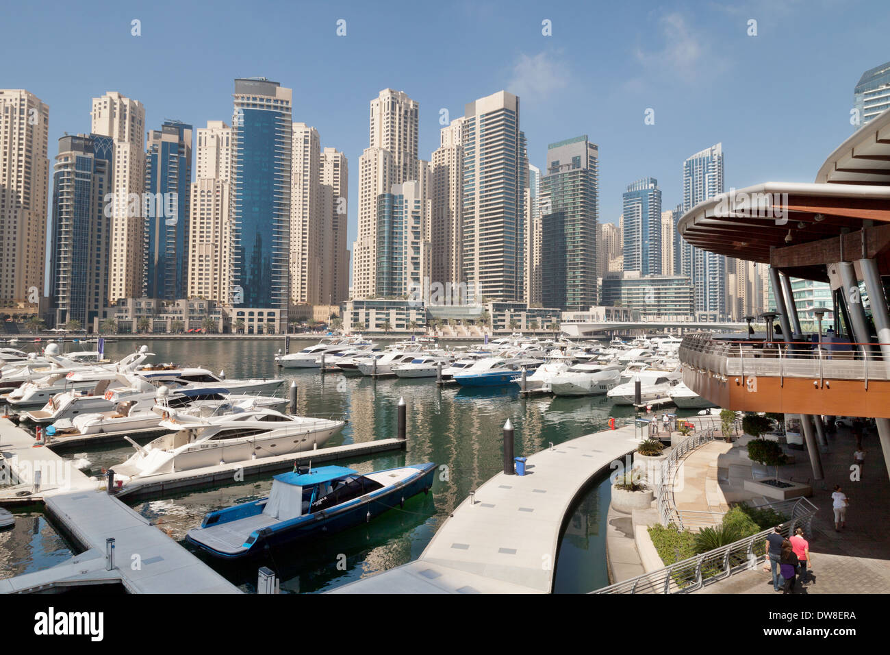 Dubai Marina and Yacht Club scene and skyline, Dubai, UAE, United Arab Emirates, Middle East Stock Photo